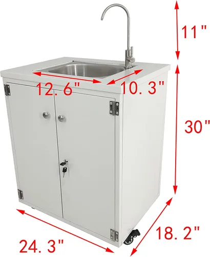 Miniatura 5 de Gabinete de acero Fregadero portátil Fregadero autónomo Estación de lavado de manos Fregadero móvil Fuente de agua Fuente de agua 110V/12V