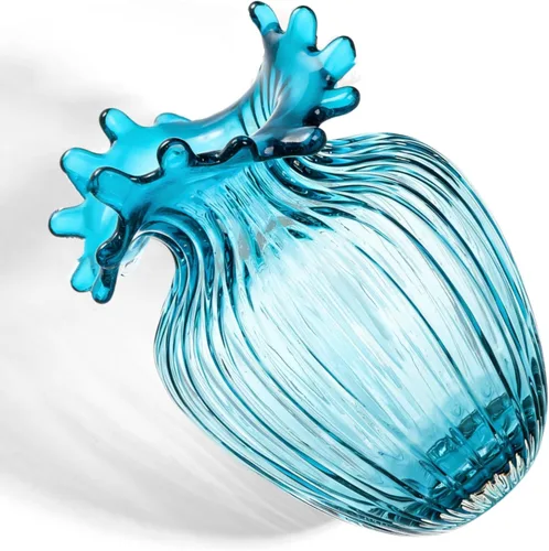Miniatura 3 de ZAVOOS Jarrón de vidrio soplado a mano, jarrón azul decorativo de arte moderno para plantas de flores, jarrón único de burbujas para decoración