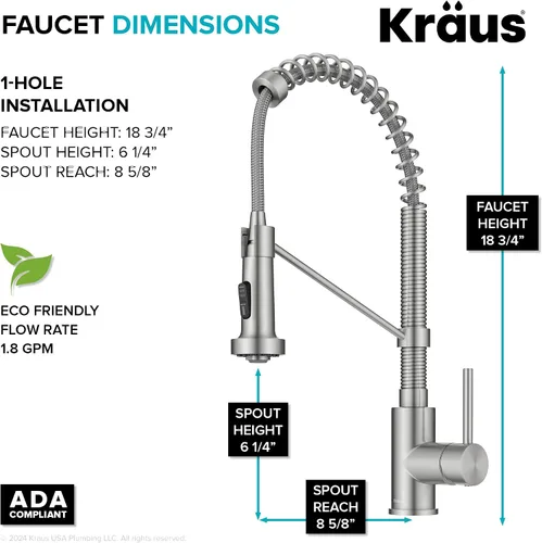 Miniatura 5 de KRAUS Bolden KPF-1610SFS - Grifo de cocina extraíble de una sola manija de estilo comercial de acero inoxidable sin manchas, con 2 funciones