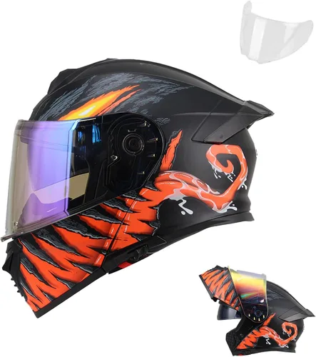 Miniatura 8 de Casco modular de motocicleta para hombres y mujeres, casco de motocicleta abatible de doble visera, aprobado por DOT, casco de cara completa