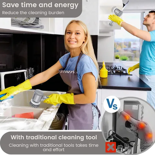 Limpiador eléctrico giratorio, cepillo de limpieza inalámbrico IPX6 impermeable con 6 cabezales reemplazables, limpiador eléctrico para bañera,