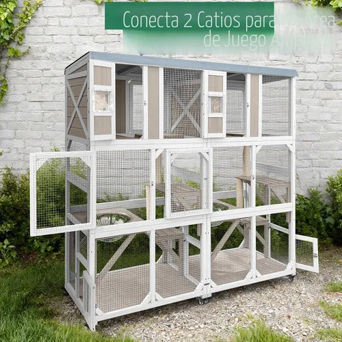 Miniatura 7 de Catio - Caja para gatos para exteriores con ruedas y techo resistente a la intemperie, ventana grande de 63 pulgadas con 3 plataformas, cúpula
