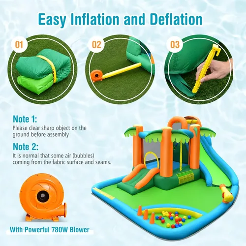 Miniatura 7 de Costzon - Casa infllable 7 en 1 con dos toboganes de agua, pared para escalar zona de salto, hoyo de pelotas, borde de baloncesto, piscina
