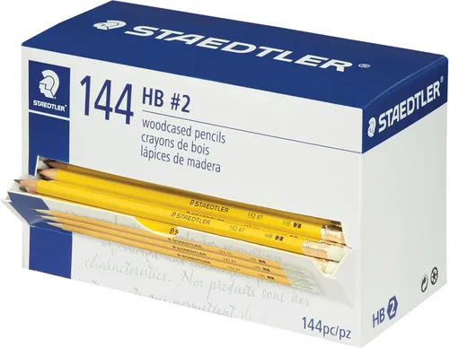 STAEDTLER Lápices escolares amarillos (paquete de 144), lápices #2 HB preafilados con gomas de borrar, suministros escolares listos para usar para