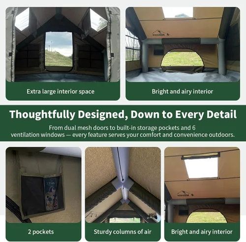 Miniatura 6 de Tienda de campaña inflable de lujo grande, resistente al viento y a la lluvia, interior de 12 ㎡, refugio para 2 a 10 personas, configuración rápida
