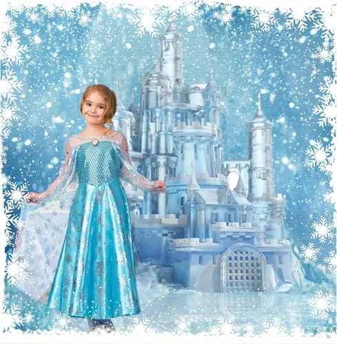 Miniatura 6 de Yeele Fondo de fotos de castillo de hielo, 5 x 7 pies, diseño de castillo azul, fondo de fotografía de castillo azul, para fiesta de cumpleaños