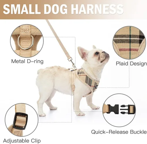 Miniatura 2 de PUPTECK Arnés de malla suave para perro con 2 collares – Chaleco acolchado cómodo para mascotas, arnés sin tirones, collar de perro pequeño a