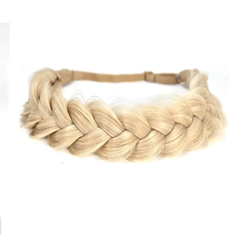 Miniatura 31 de Diadema trenzada sintética clásica de cabello con hebras anchas para boda, trenzas esponjosas desordenadas, banda para peluca, accesorio de belleza