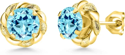 Miniatura 230 de Gem Stone King Aretes de plata de ley 925 de 0.236 in con piedra natal redonda para mujer