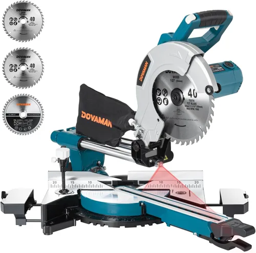 Miniatura 10 de DOVAMAN Sierra de inglete deslizante actualizada de 10 pulgadas, corte multimaterial con 3 cuchillas TCT, operación ambidiestra, velocidad