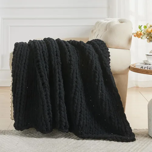 Miniatura 5 de Carriediosa Manta de Punto Grueso 50" x 60", 100% Hecha a Mano, Grande con Hilo de Felpilla en Bucle, Mantas Suaves y Esponjosas para Sofá, Cama