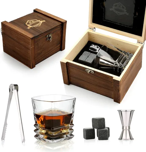EXREIZST Juego de Regalo de Piedras de Whisky - Regalos de Whisky para Hombres, Rocas de Whisky de Granito Refrigerantes, Juego de Caja de Regalo de