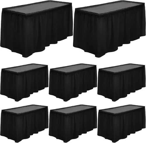 Miniatura 12 de TURSTIN 2 faldas de mesa de plástico negro de 14 x 29 pies para mesas rectangulares, mantel ajustable, mantel desechable para fiestas de cumpleaños