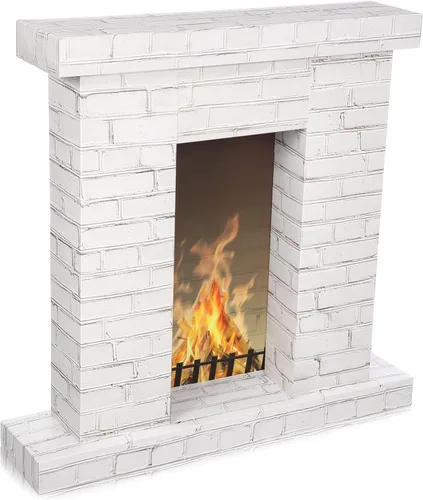 Miniatura 9 de AmazingSpark Chimenea de cartón navideño 3D falso 35.5 x 31.5 x 8 pulgadas, chimenea corrugada con accesorios de fotos de fuego, soporte de cartón