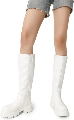 Miniatura 6 de DREAM PAIRS Botas altas hasta la rodilla, cómodas botas de plataforma gruesa con punta redonda y cremallera lateral para mujer
