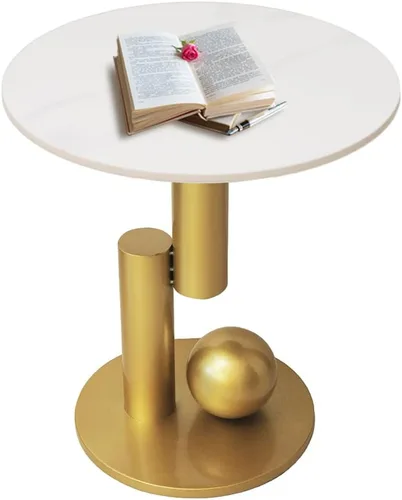 Miniatura 7 de Mesa auxiliar con parte superior de mármol, mesa auxiliar de metal dorado, mesa auxiliar moderna para sofá, mesa auxiliar redonda de café para sofá
