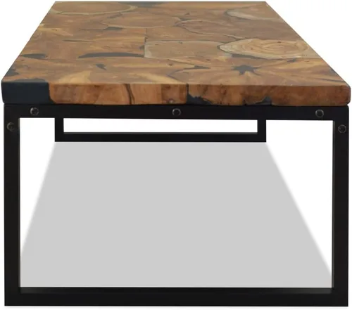 Miniatura 7 de Black and Brown Teak Wood Coffee Table, 43.3x23.6x15.7 in Rectangular Resin Living Room Table, Rustic Mesa de Centro para Sala, Durable Home
