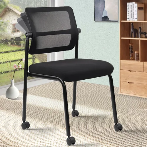 Miniatura 13 de CLATINA Silla de oficina apilable de malla con ruedas, sin brazos, silla apilable con soporte lumbar ergonómico, para conferencias, vestíbulo