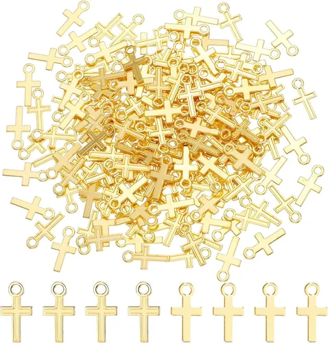 Kenning 200 piezas 16 x 8 mm Mini colgante de cruz de aleación, cuentas de cruz mini para joyería, hallazgos de manualidades, manualidades hechas a