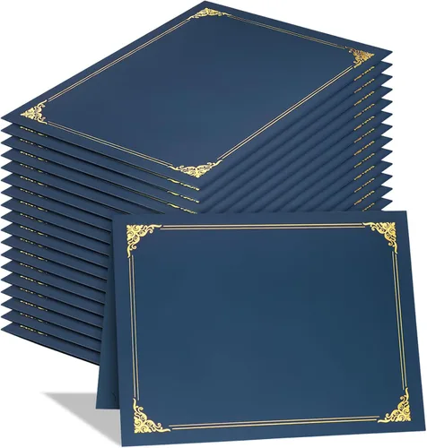 Miniatura 9 de Paquete de 10 soportes para certificados, cubiertas de certificado azul marino, soportes para diploma, carpetas de certificados con borde de lámina