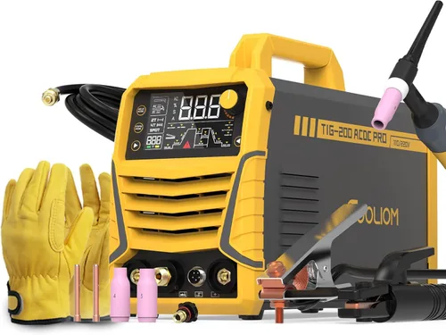 TOOLIOM Soldador TIG 200A AC/DC con pulso, voltaje dual 110V/220V, soldador de aluminio con inversor IGBT, pantalla LED grande, soldadora