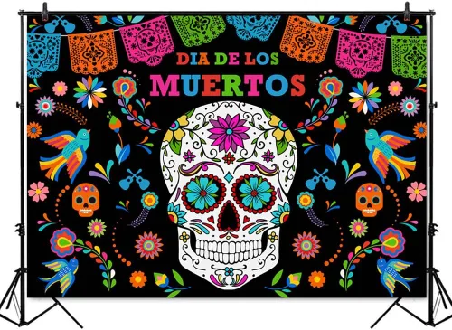 Miniatura 2 de Mocsicka Telón de fondo del Día de los Muertos Día de los Muertos para fotografía, fiesta mexicana, calavera de azúcar, decoración de mesa
