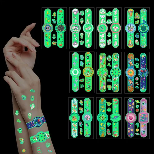 10 hojas de tatuajes temporales que brillan en la oscuridad, divertidas calcomanías temporales de neón, seguras e impermeables, recuerdos de fiesta