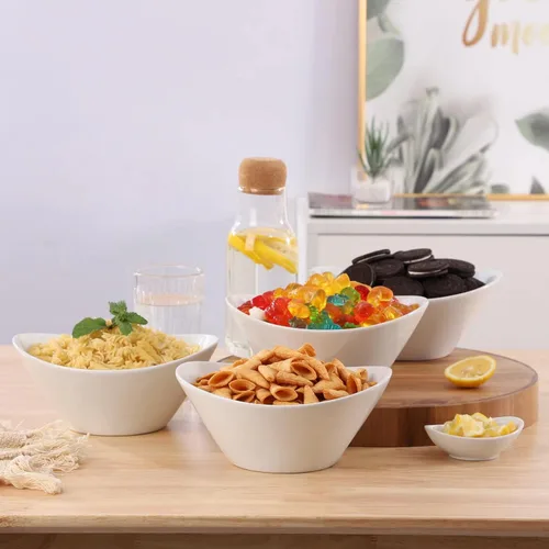 Miniatura 4 de Buyajuju Juego de 4 cuencos de ensalada de porcelana, 38 onzas, cuencos blancos de 8 pulgadas para cereales, sopa, ramen, aperitivos, arroz, horno