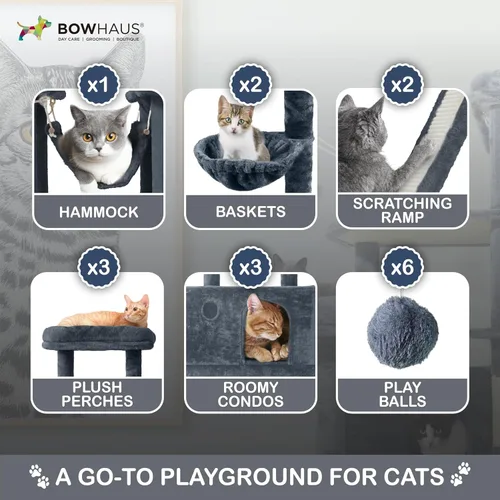 Miniatura 3 de BOWHAUS Árbol para gatos extra grande de 80 pulgadas de alto con percha ampliada para gatos grandes, torre para gatos grandes en interiores, moderna