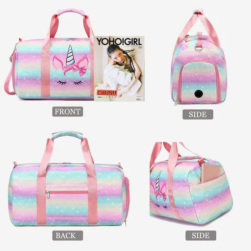 Miniatura 6 de Bolsa de lona para adolescentes, bolsa de gimnasio deportiva con compartimentos para zapatos y ropa húmeda, para baile, natación, pijamadas, durante