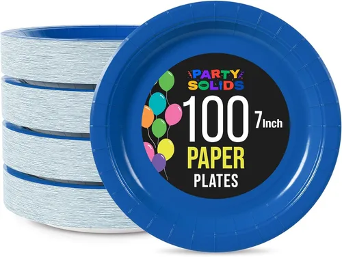 Exquisite Platos de papel azul oscuro desechables de 7 pulgadas, color azul oscuro, platos desechables para fiestas, 100 unidades, platos de papel