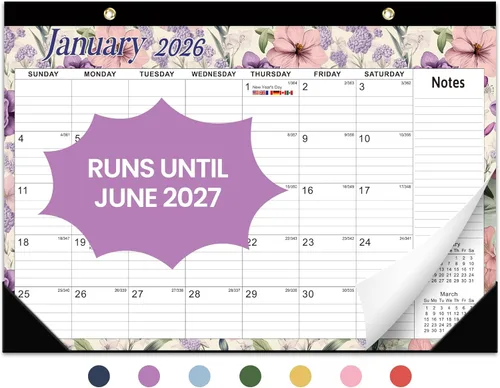 Calendario de escritorio 2026, calendario de 18 meses desde enero de 2026 a junio de 2027, calendario mensual grande de 17 x 12 pulgadas para