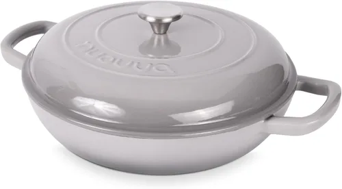 Miniatura 15 de Cazuela de hierro fundido poco profunda con tapa, olla antiadherente para horno holandés, apta para horno hasta 500 ° F, utensilios de cocina