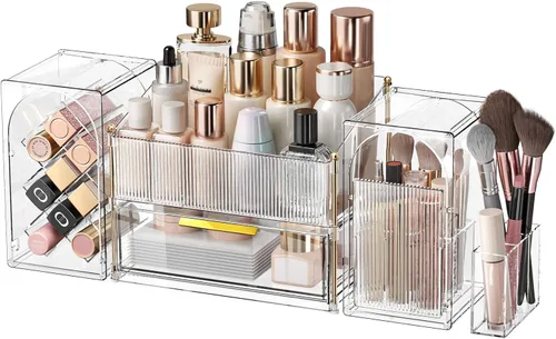 Miniatura 8 de INVSSENE Organizador de maquillaje apilable, almacenamiento de perfume para cuidado de la piel, lápiz labial cosmético, máscara facial, paletas