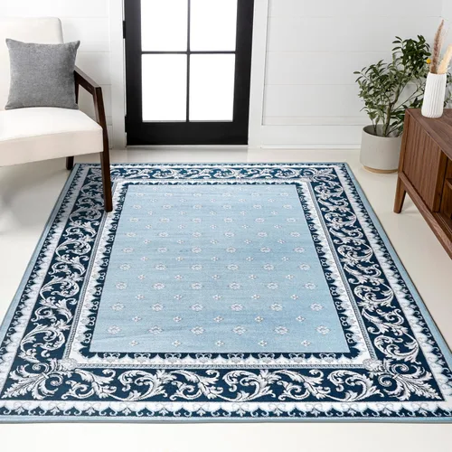 Miniatura 11 de JONATHAN Y Acanthus - Alfombra de pasillo con borde francés azul/azul marino, 2 x 8 pulgadas, vintage, bohemio, fácil de limpiar para sala de estar