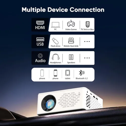 Miniatura 5 de TMY Mini proyector, proyector Bluetooth mejorado con pantalla, proyector portátil Full HD de 1080P, proyector de películas compatible con TV Stick