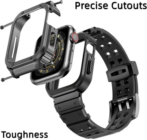 Miniatura 5 de SUPLINK Caja y correa de acero inoxidable compatible con Apple Watch de 1.732 pulgadas, cubierta protectora resistente de metal y correa de TPU
