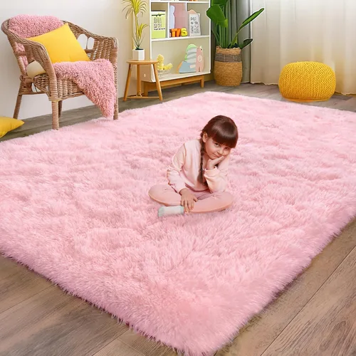 Miniatura 44 de Alfombra pequeña rosa para dormitorio, alfombras de área esponjosas peludas de 2x3 pies para habitación de niñas y niños, alfombra suave