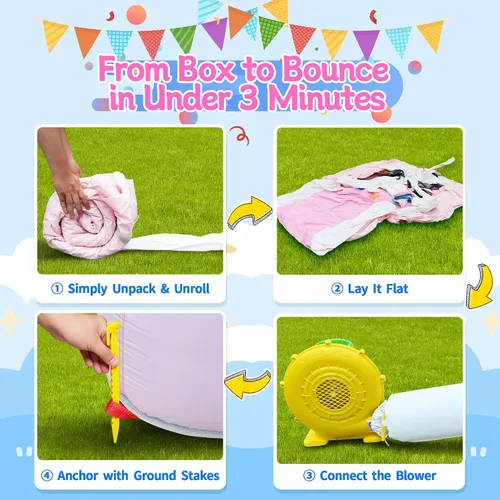 Miniatura 6 de Casa inflable de rebote para niños, castillo hinchable de 104 x 72 x 71 pulgadas para edades de 3 a 8 años, rebotador con tobogán, área de salto