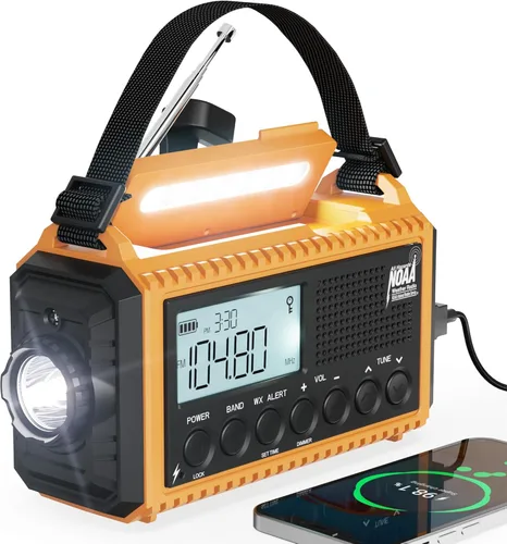 Radio de emergencia, radio meteorológica digital 5000 con AM/FM/NOAA/SW, radio portátil de supervivencia SOS, radio de manivela solar alimentada por