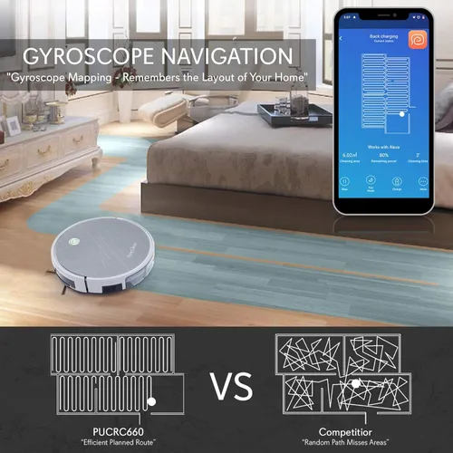 Miniatura 2 de PureClean PUCRC660 - Robot aspirador inteligente con giroscopio, control de aplicación móvil de navegación multihabitación y compatible con Alexa