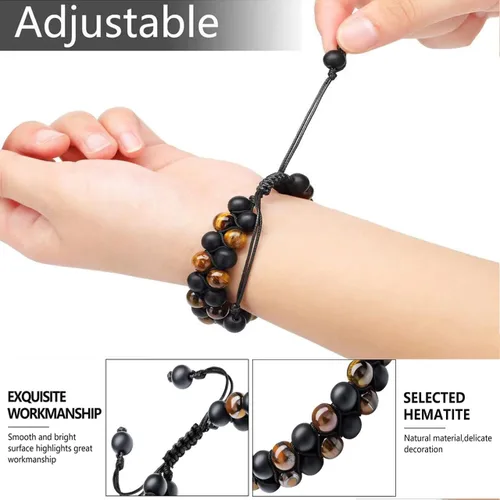 Miniatura 2 de Healing Crystals Triple Protection Mens Bracelet, Tiger Eye Beads Hematite and Black Obsidian for Women, Natural 8mm Good Luck Stone Bracelets