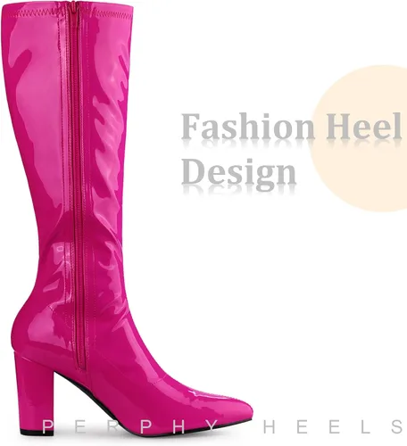 Miniatura 4 de Perphy Go Go Boot Botas de tacón grueso de charol hasta la rodilla para mujer