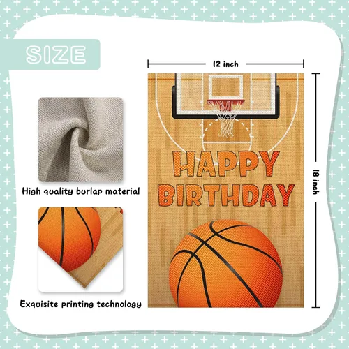 Miniatura 2 de Bandera de jardín de baloncesto con texto en inglés «Happy Birthday», letrero de fiesta de cumpleaños para niños y niñas, adultos, fiesta