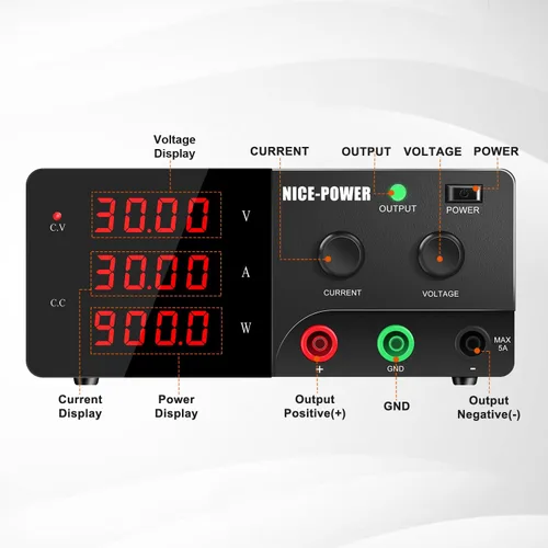 Miniatura 2 de NICE-POWER Fuente de alimentación de CC variable, fuente de alimentación de banco de alta potencia de 30 V 30 A 900 W con perilla de codificador e