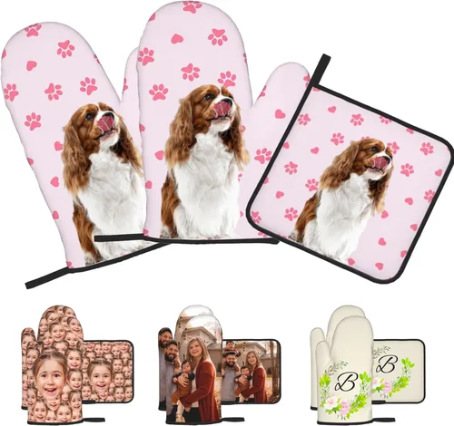 Miniatura 38 de Manoplas de horno personalizadas con soportes para ollas con nombre y foto personalizados, manoplas de horno resistentes al calor y al deslizamiento