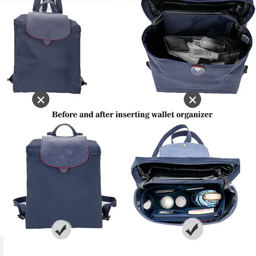 Miniatura 4 de D.DUO Organizador de mochila, organizador de bolso, organizador de bolsa de fieltro con múltiples bolsillos para Longchamp Le Pliage (gris)