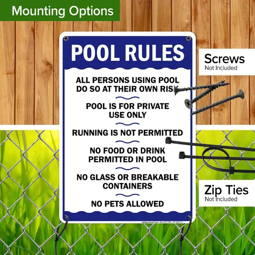 Miniatura 5 de Letrero de reglas de la piscina, «Swim at Your Own Risk, This is a Private Pool, No Food No Runing, No Glass, No Pets – Cartel de piscina, 10 x 14