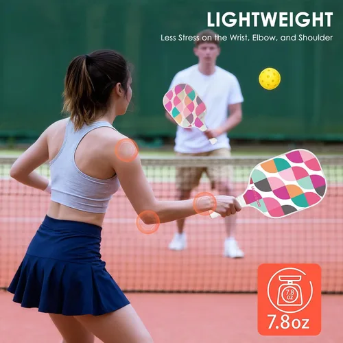 Miniatura 3 de Juego de 2 palas de pickleball de fibra de vidrio, 2 raquetas de pickleball, 4 bolas, 2 agarres y 1 bolsa de transporte portátil, paquete de 2 Rosado