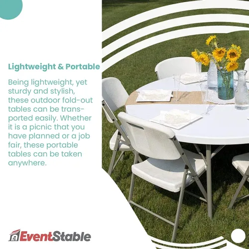 Miniatura 7 de EventStable TitanPRO - Mesa plegable de plástico resistente para exteriores, redonda de 60 pulgadas, 5